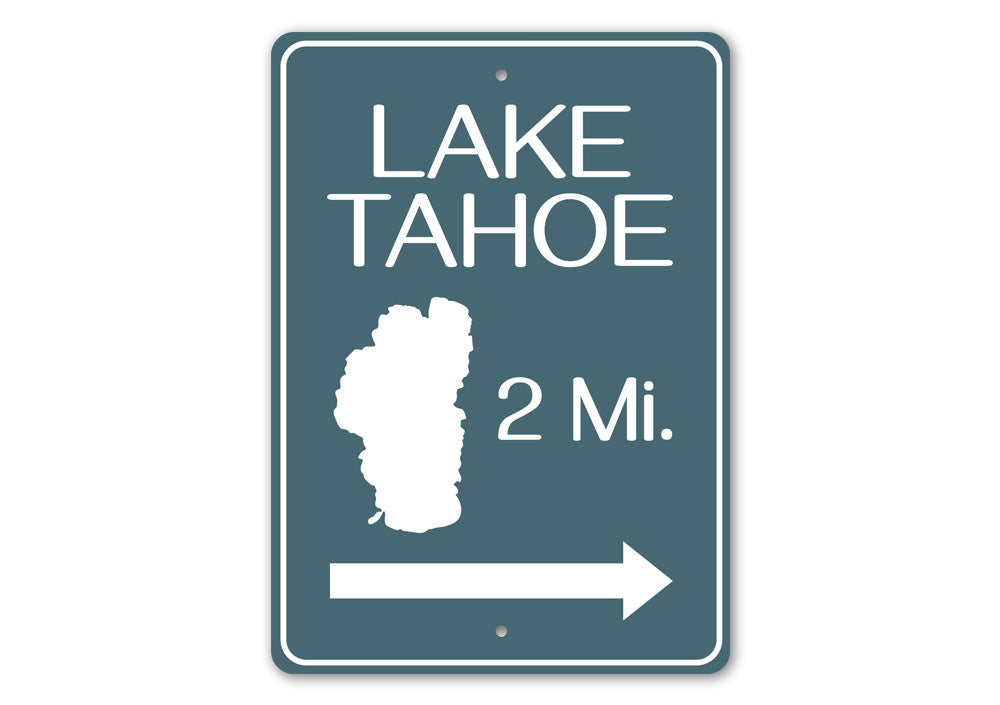 A beautifully crafted Lake Tahoe Mileage Sign made of high-quality aluminum, showcasing customizable text and vibrant colors, perfect for lakehouse decor.