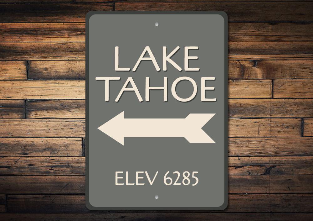 A beautifully crafted Lake Tahoe Sign made of durable aluminum, showcasing vibrant colors and customizable text options, perfect for lakehouse decor.