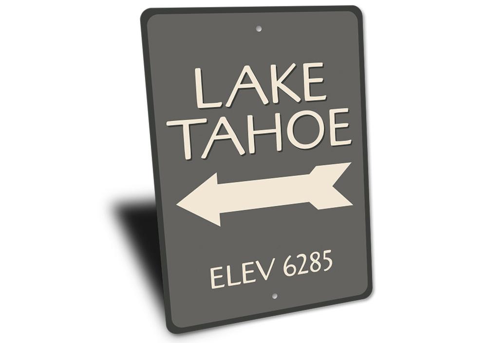 A beautifully crafted Lake Tahoe Sign made of durable aluminum, showcasing vibrant colors and customizable text options, perfect for lakehouse decor.