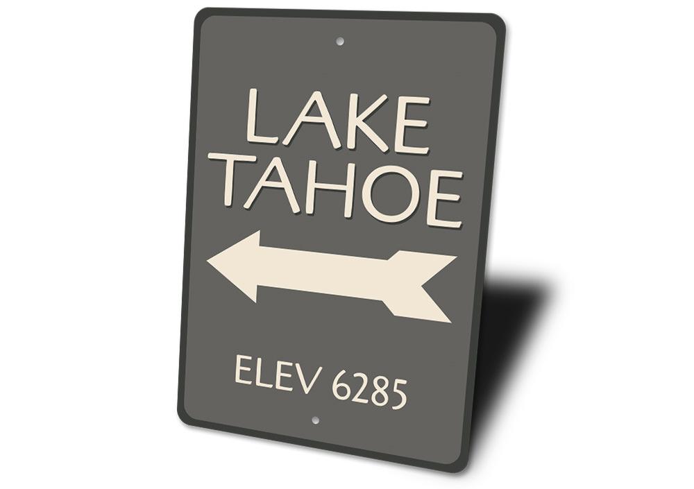 A beautifully crafted Lake Tahoe Sign made of durable aluminum, showcasing vibrant colors and customizable text options, perfect for lakehouse decor.