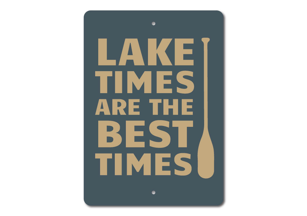 A beautifully crafted Lake Time Sign made of aluminum, showcasing a scenic lake design, perfect for lakehouse decor.