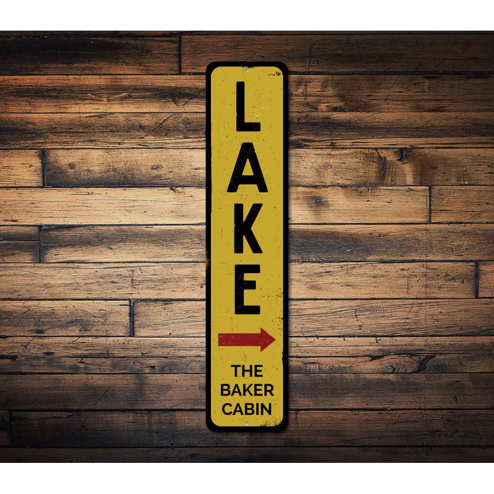 A decorative Lake Vertical Sign made of high-quality aluminum, showcasing a beautiful lake-themed design, perfect for lakehouse decor.