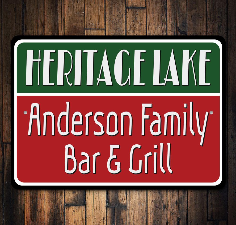 A beautifully crafted Lakeside Bar and Grill Sign made from durable aluminum, featuring customizable text and pre-drilled holes for easy mounting.