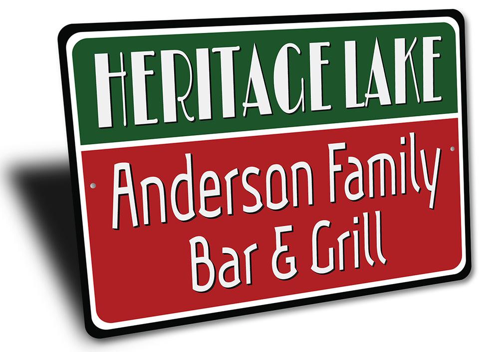 A beautifully crafted Lakeside Bar and Grill Sign made from durable aluminum, featuring customizable text and pre-drilled holes for easy mounting.