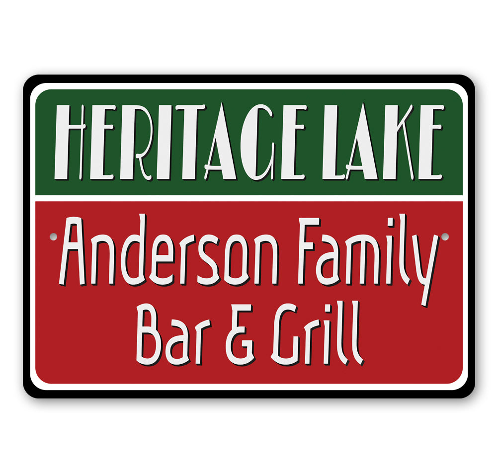 A beautifully crafted Lakeside Bar and Grill Sign made from durable aluminum, featuring customizable text and pre-drilled holes for easy mounting.