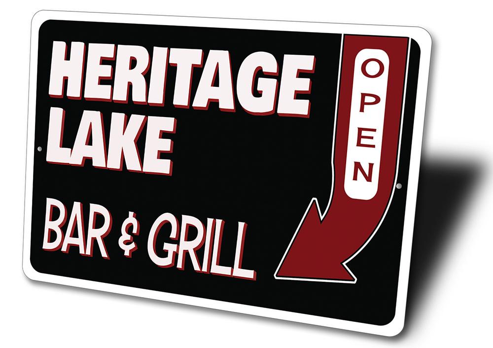 A decorative Lakeside Bar & Grill Sign made of high-quality aluminum, featuring customizable text and pre-drilled holes for easy mounting.