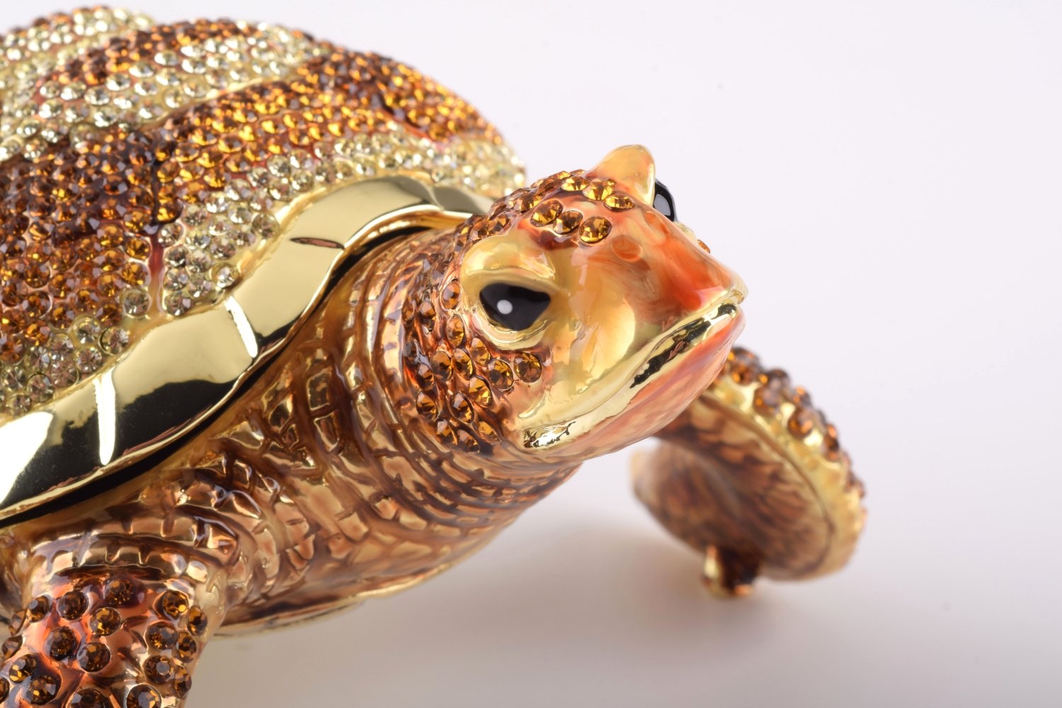 Large Brown Sea Turtle trinket box, handcrafted with enamel and adorned with Austrian crystals, featuring a secure magnetic closure.