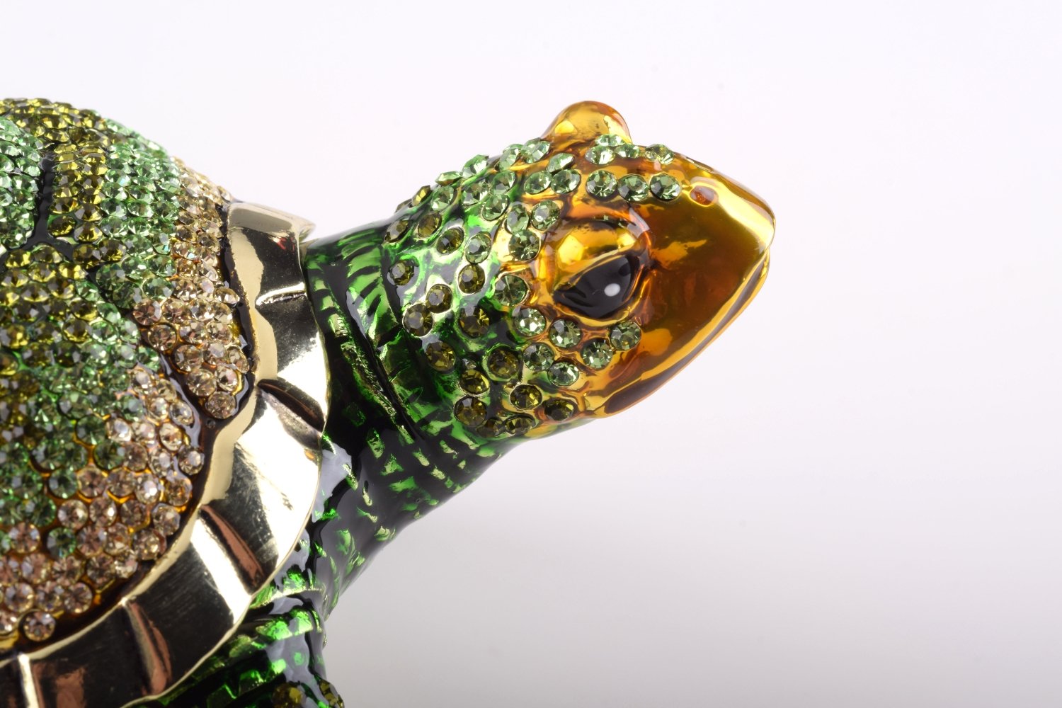 Large Green Sea Turtle trinket box with enamel painting and Austrian crystals, showcasing intricate craftsmanship and luxurious gold or silver plating.