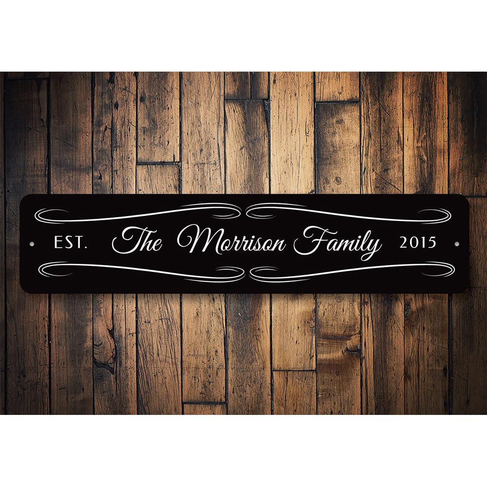 Personalized Last Name Wedding Sign made of high-quality aluminum, featuring customizable text for home decor.