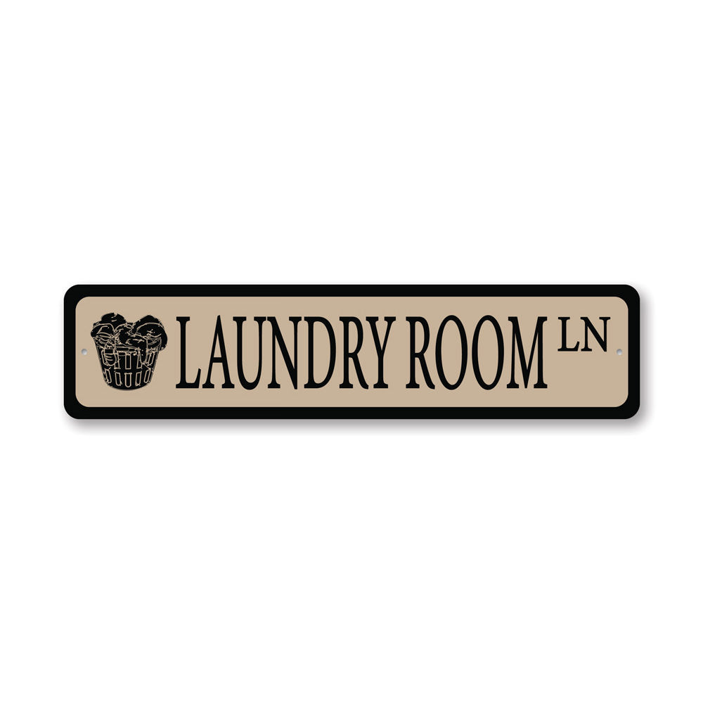 Customizable Laundry Room Street Sign made of quality aluminum, featuring pre-drilled holes for easy mounting.