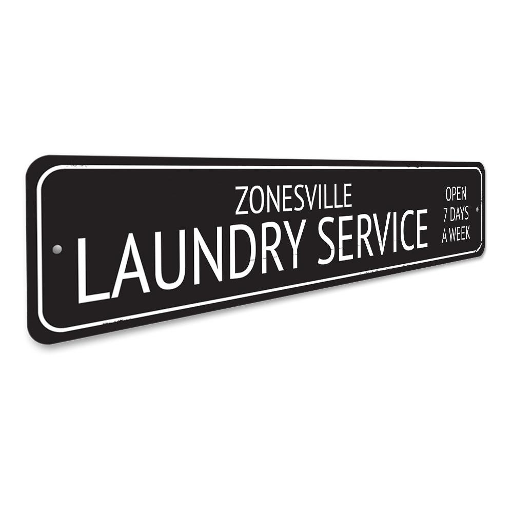 Customizable Laundry Service Sign made from high-quality aluminum, featuring pre-drilled holes for easy mounting.