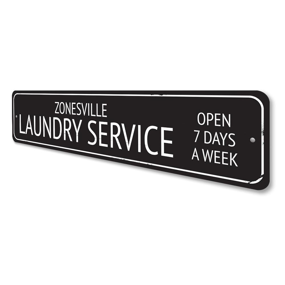 Customizable Laundry Service Sign made from high-quality aluminum, featuring pre-drilled holes for easy mounting.