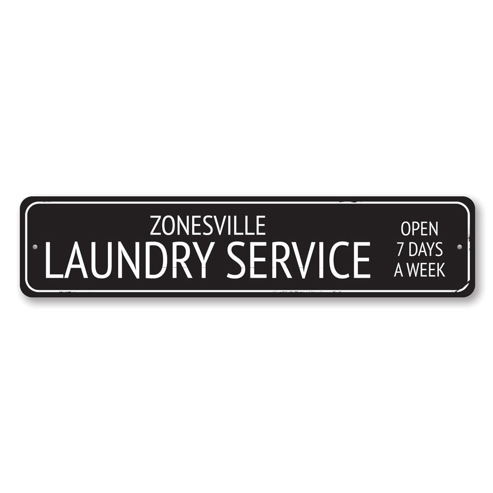 Customizable Laundry Service Sign made from high-quality aluminum, featuring pre-drilled holes for easy mounting.