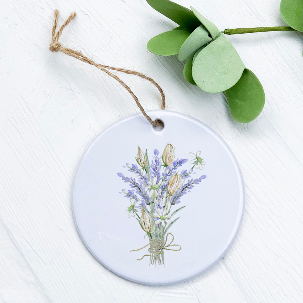 Lavender Bouquet Ornament made of high-quality porcelain with a vibrant floral design, perfect for gifts and home decor.