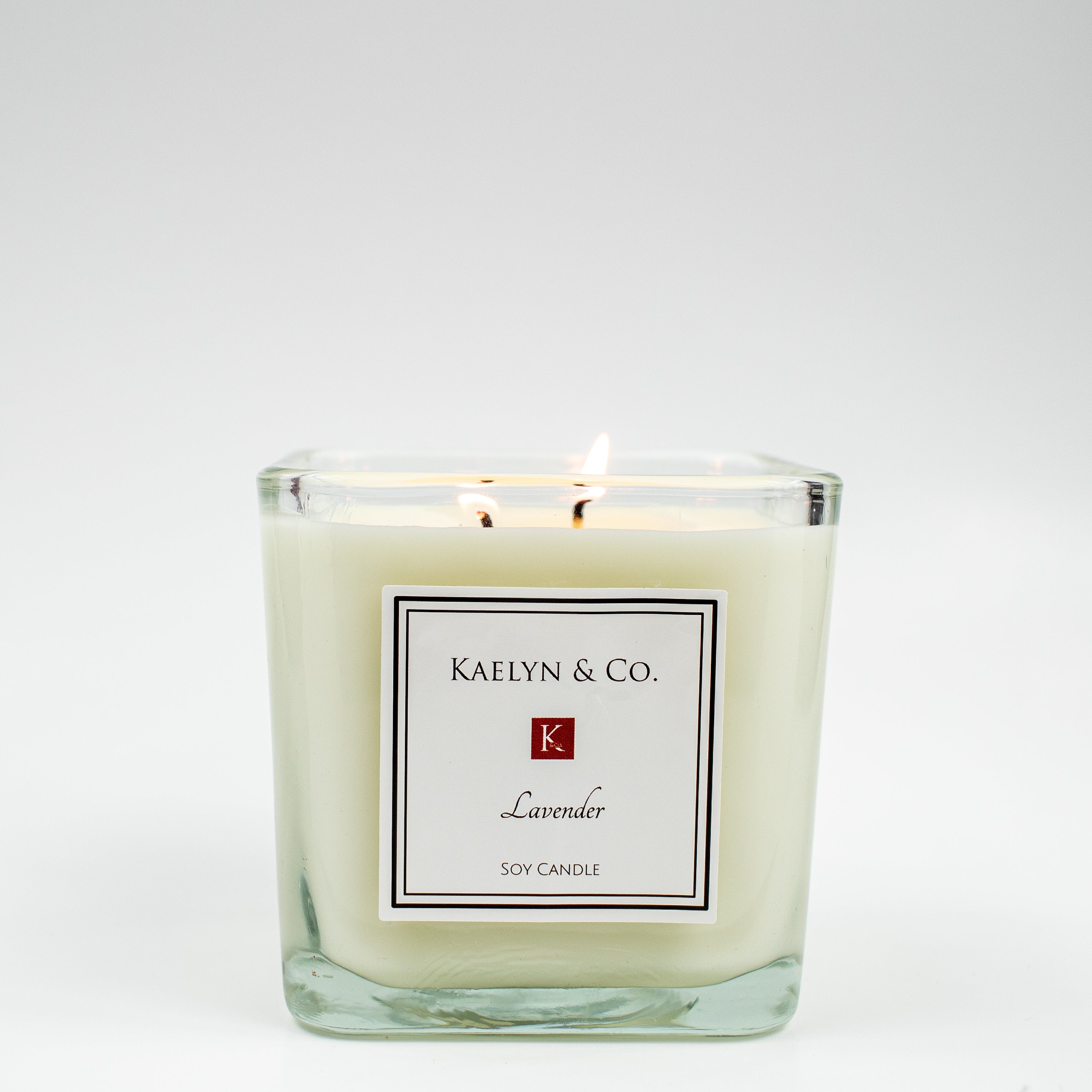 Lavender Medium Cube Candle in a stylish cube shape, showcasing its elegant design and soothing lavender color.