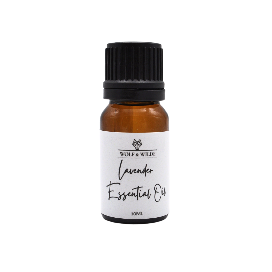 10ml glass dropper bottle of Lavender Organic Pure Essential Oil with a floral background, showcasing its natural essence.