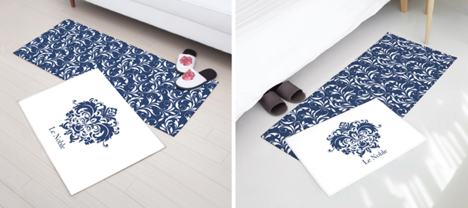 Le Noble floor mat and kitchen mat set in elegant design, showcasing high-quality microfiber and non-slip features.