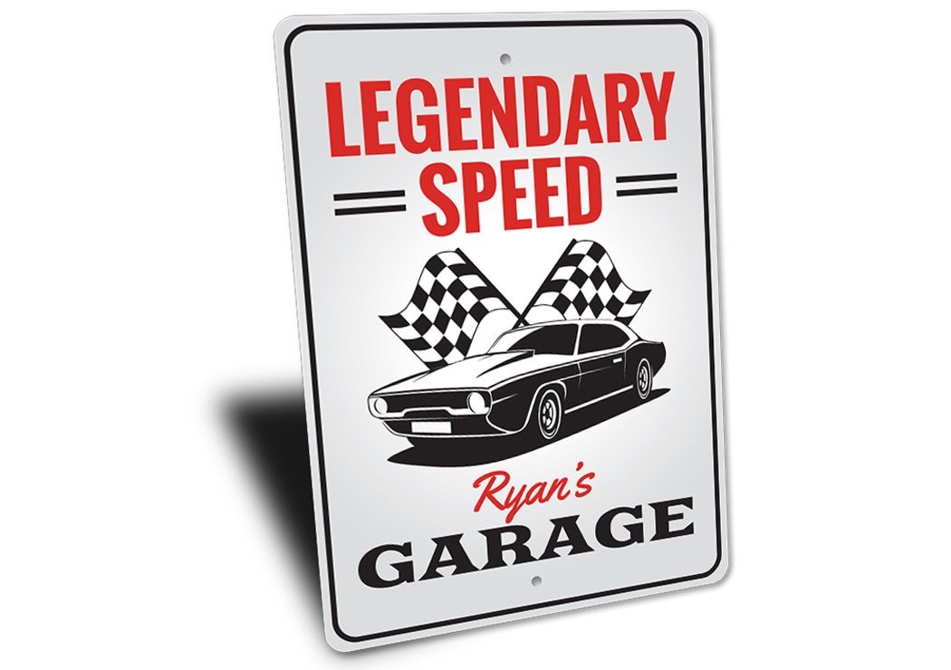 Legendary Speed Car Sign made of high-quality aluminum, featuring a vibrant design perfect for car enthusiasts and home decor.