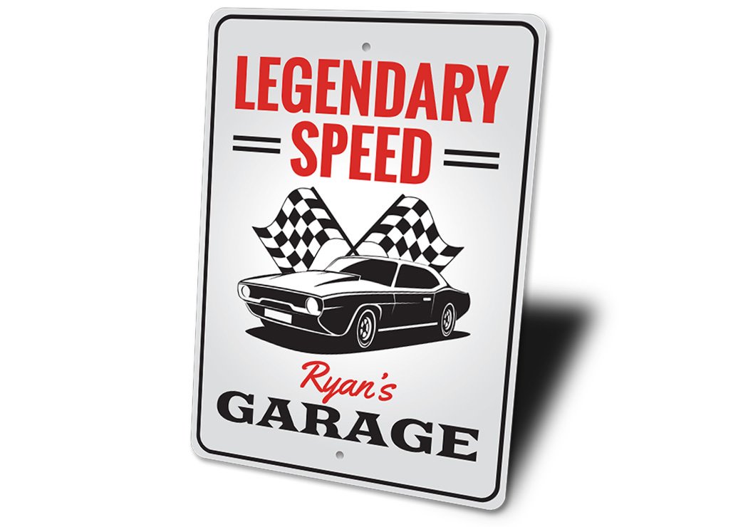 Legendary Speed Car Sign made of high-quality aluminum, featuring a vibrant design perfect for car enthusiasts and home decor.