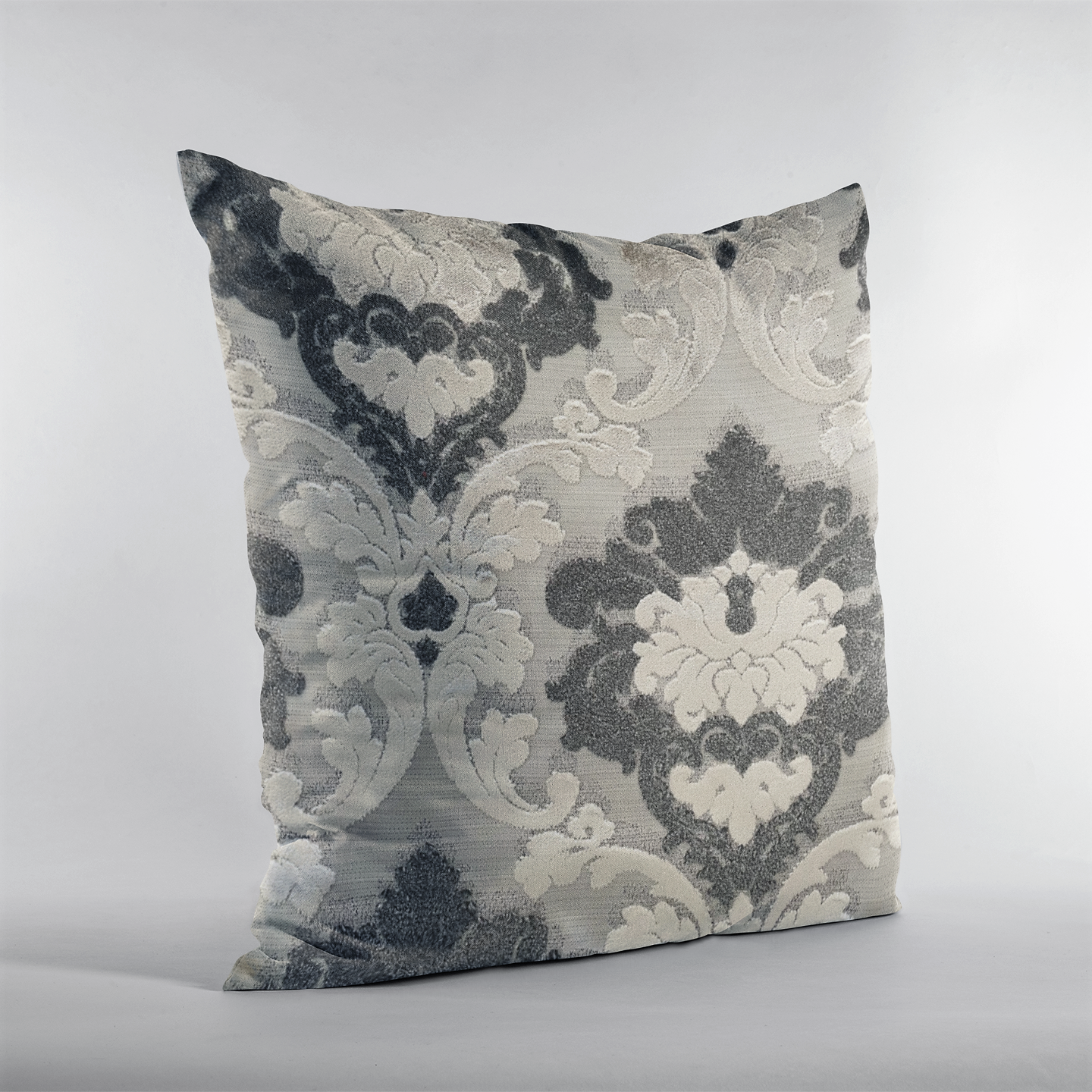 Leilani Fleurs luxury throw pillow featuring blue and beige tones, showcasing its elegant design and soft fabric.