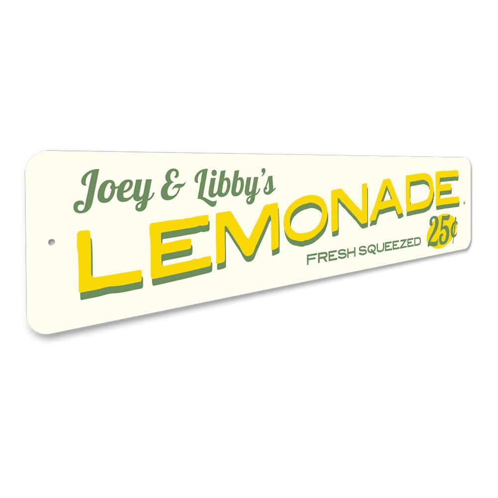 Lemonade 25 Cents Sign made of durable aluminum, featuring vibrant colors and playful design, perfect for kids' rooms or kitchens.