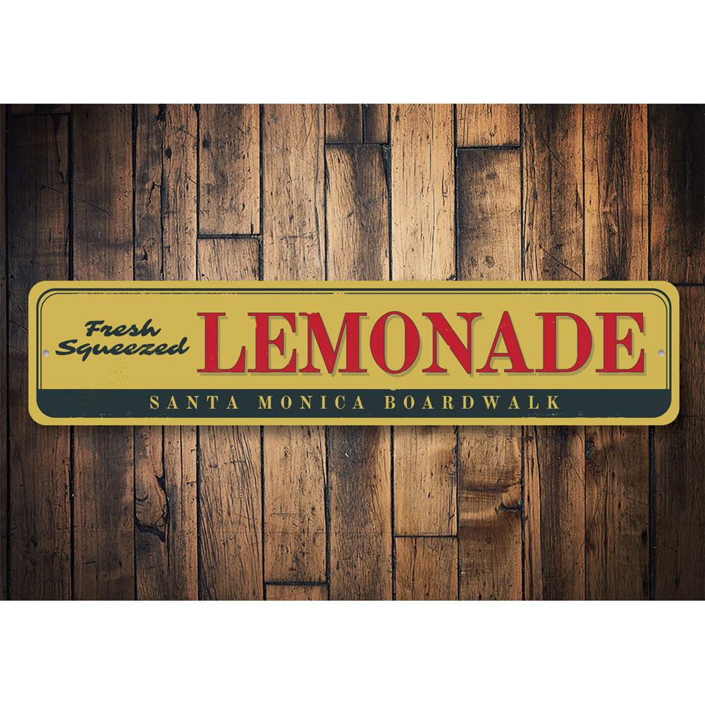 A vibrant Lemonade Sign made of aluminum, featuring a cheerful design perfect for beach houses and coastal decor.