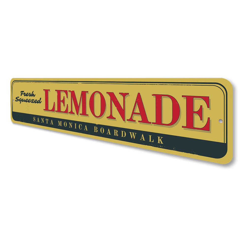 A vibrant Lemonade Sign made of aluminum, featuring a cheerful design perfect for beach houses and coastal decor.