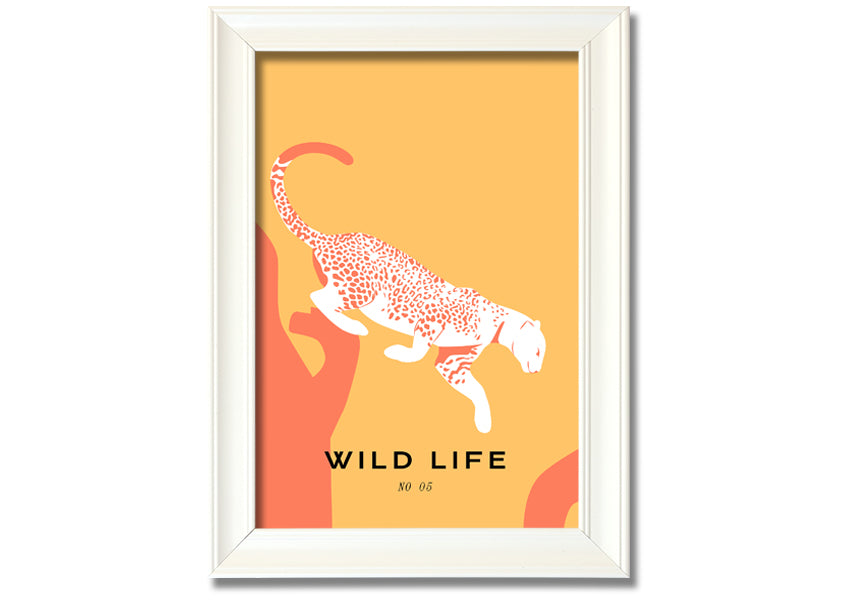 A beautifully framed Leopard Leap print showcasing a leopard in mid-leap, available in various frame colors.