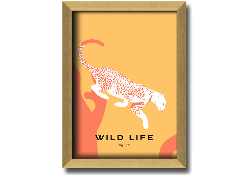 A beautifully framed Leopard Leap print showcasing a leopard in mid-leap, available in various frame colors.