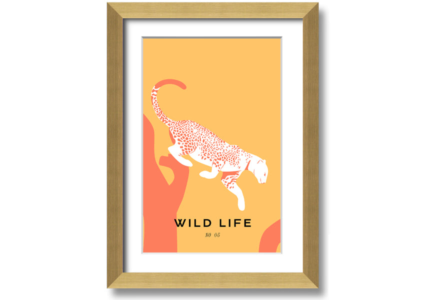 A beautifully framed Leopard Leap print showcasing a leopard in mid-leap, available in various frame colors.