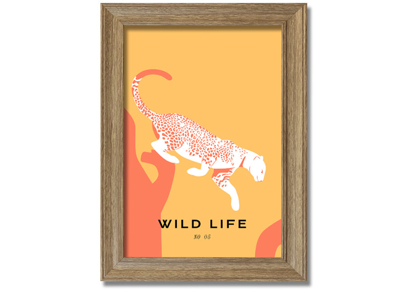 A beautifully framed Leopard Leap print showcasing a leopard in mid-leap, available in various frame colors.