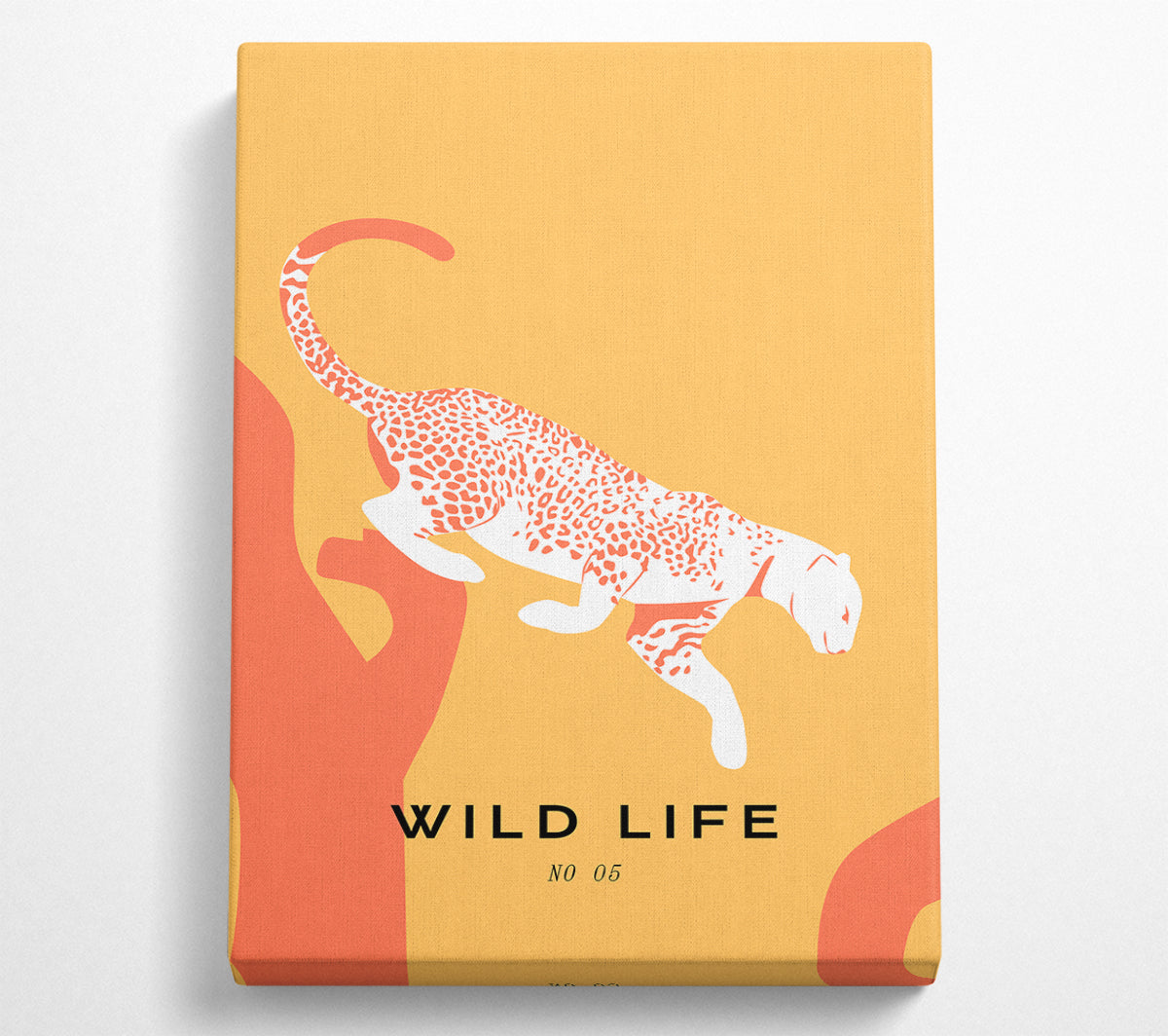 Leopard Leap canvas print featuring a vibrant leopard design mounted on a sturdy box frame, ready to hang.