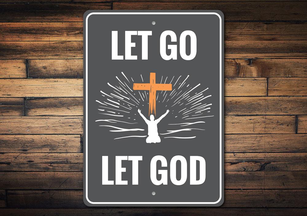 A customizable metal wall sign featuring the phrase 'Let God Sign', made from high-quality aluminum, perfect for home decor.