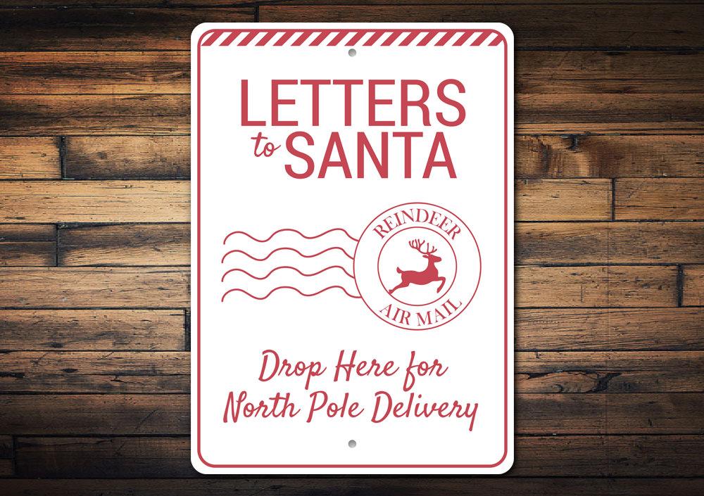 A festive Letters to Santa Christmas Sign made of high-quality aluminum, featuring a charming design perfect for holiday decorations.