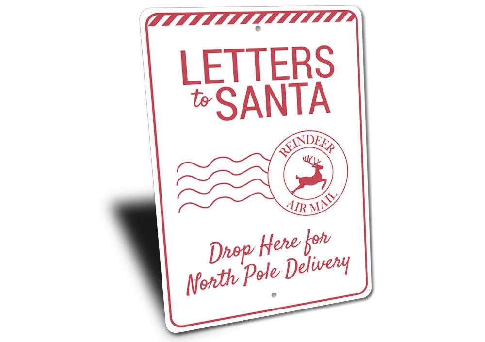 A festive Letters to Santa Christmas Sign made of high-quality aluminum, featuring a charming design perfect for holiday decorations.