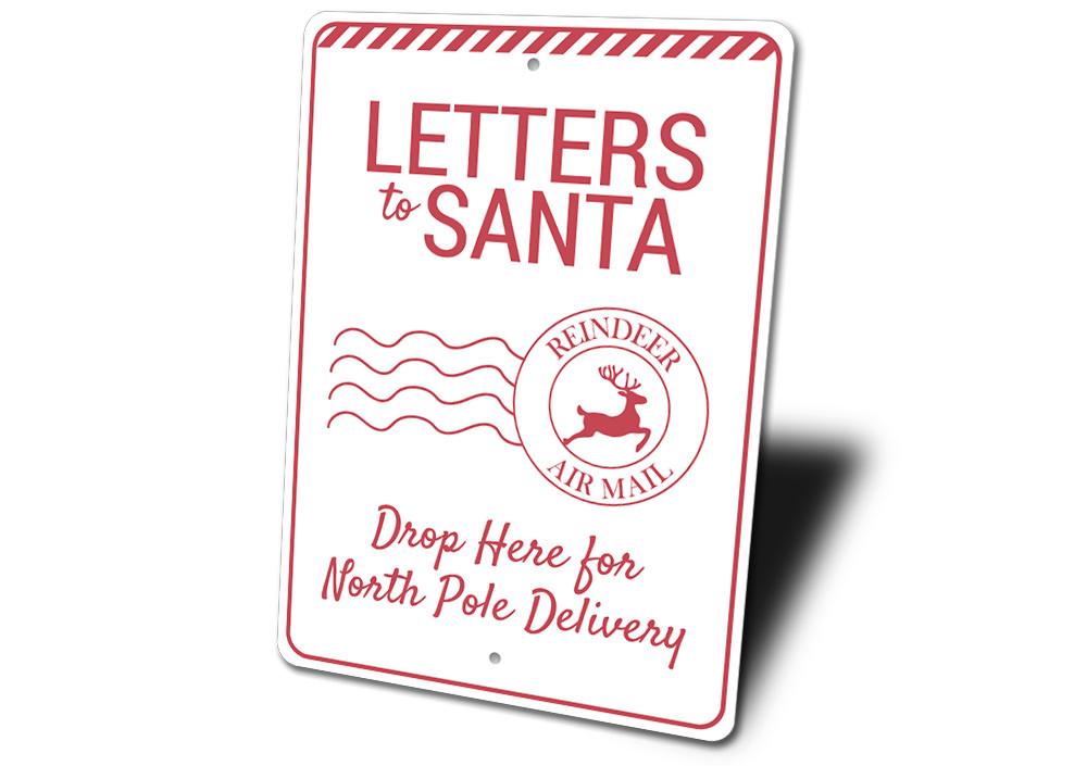 A festive Letters to Santa Christmas Sign made of high-quality aluminum, featuring a charming design perfect for holiday decorations.