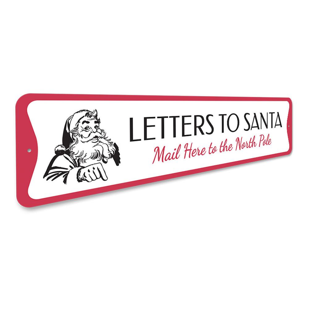 A charming Letters to Santa Holiday Sign made of high-quality aluminum, featuring festive colors and a customizable design, perfect for Christmas decorations.