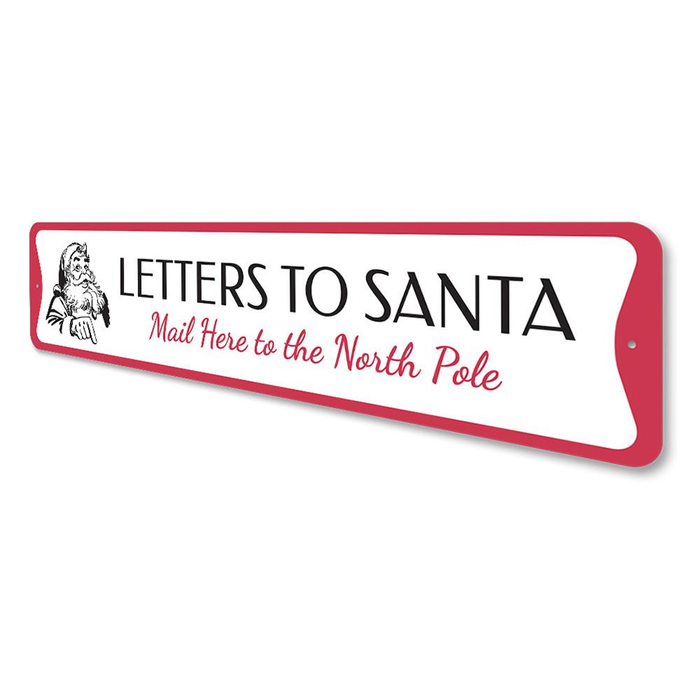 A charming Letters to Santa Holiday Sign made of high-quality aluminum, featuring festive colors and a customizable design, perfect for Christmas decorations.