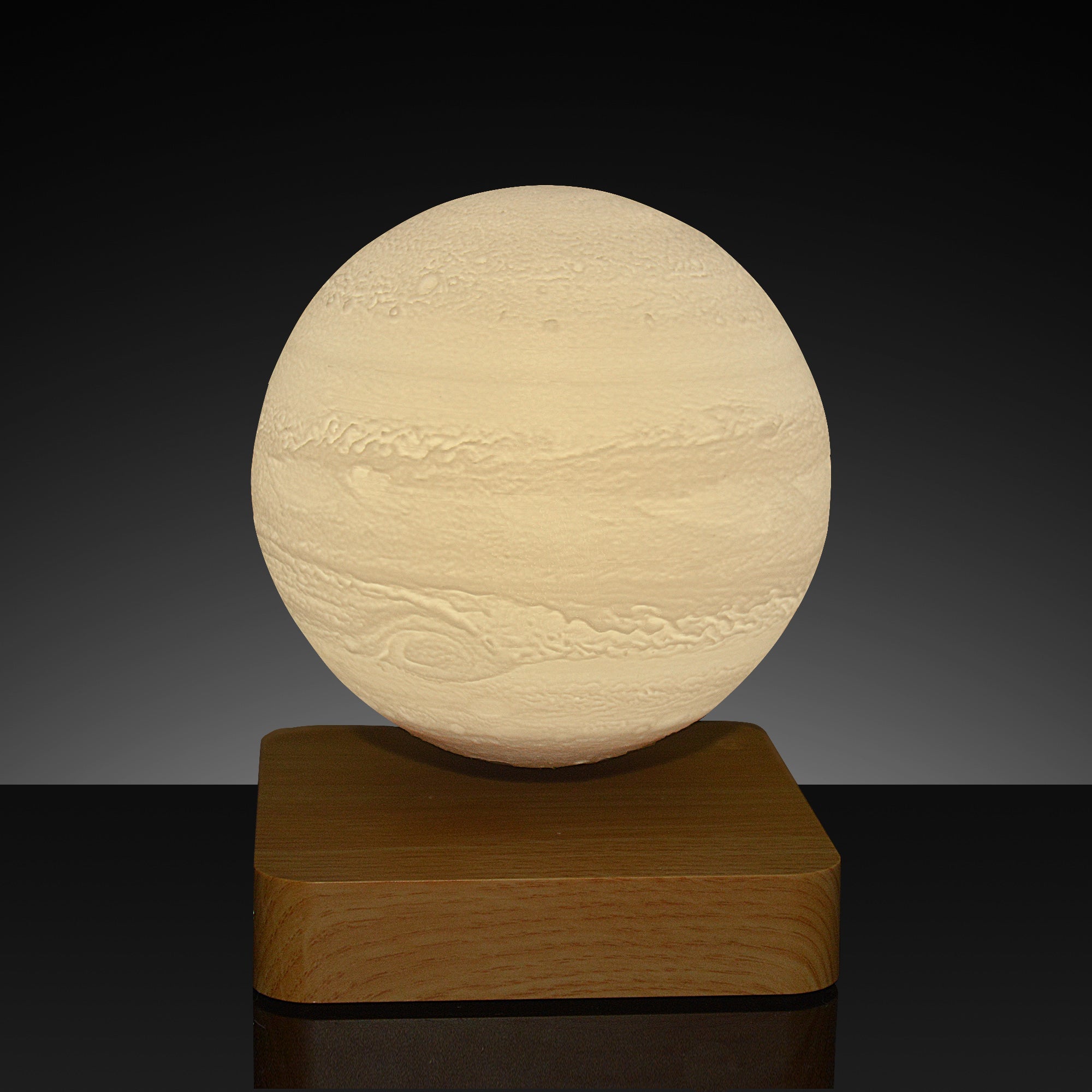 Levitation Moon Lamp showcasing its 3D printed design and magnetic levitation feature, floating in mid-air with a soft glow.