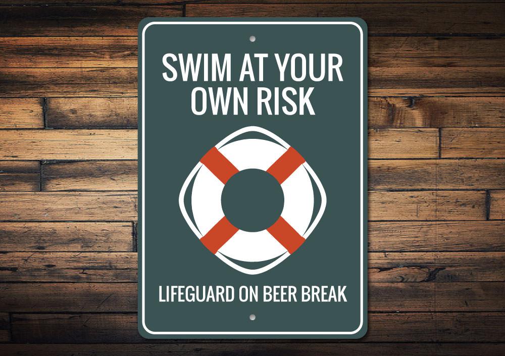 A decorative Life Preserver Sign made of high-quality aluminum, featuring customizable text, perfect for beach-themed decor.