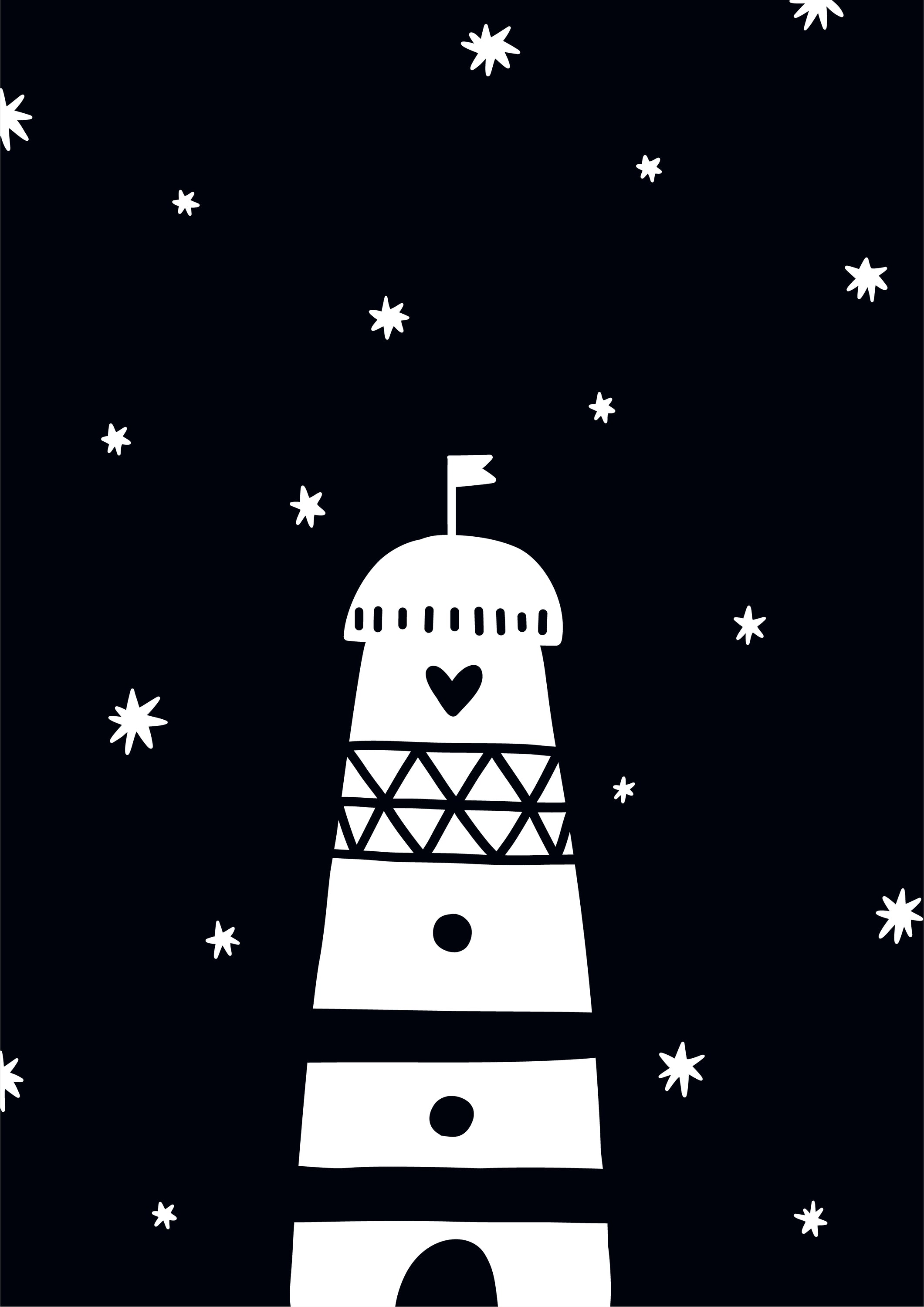 Light House Wall Art featuring a modern design, printed on heavyweight high-gloss paper with a white matte, perfect for nursery decor.