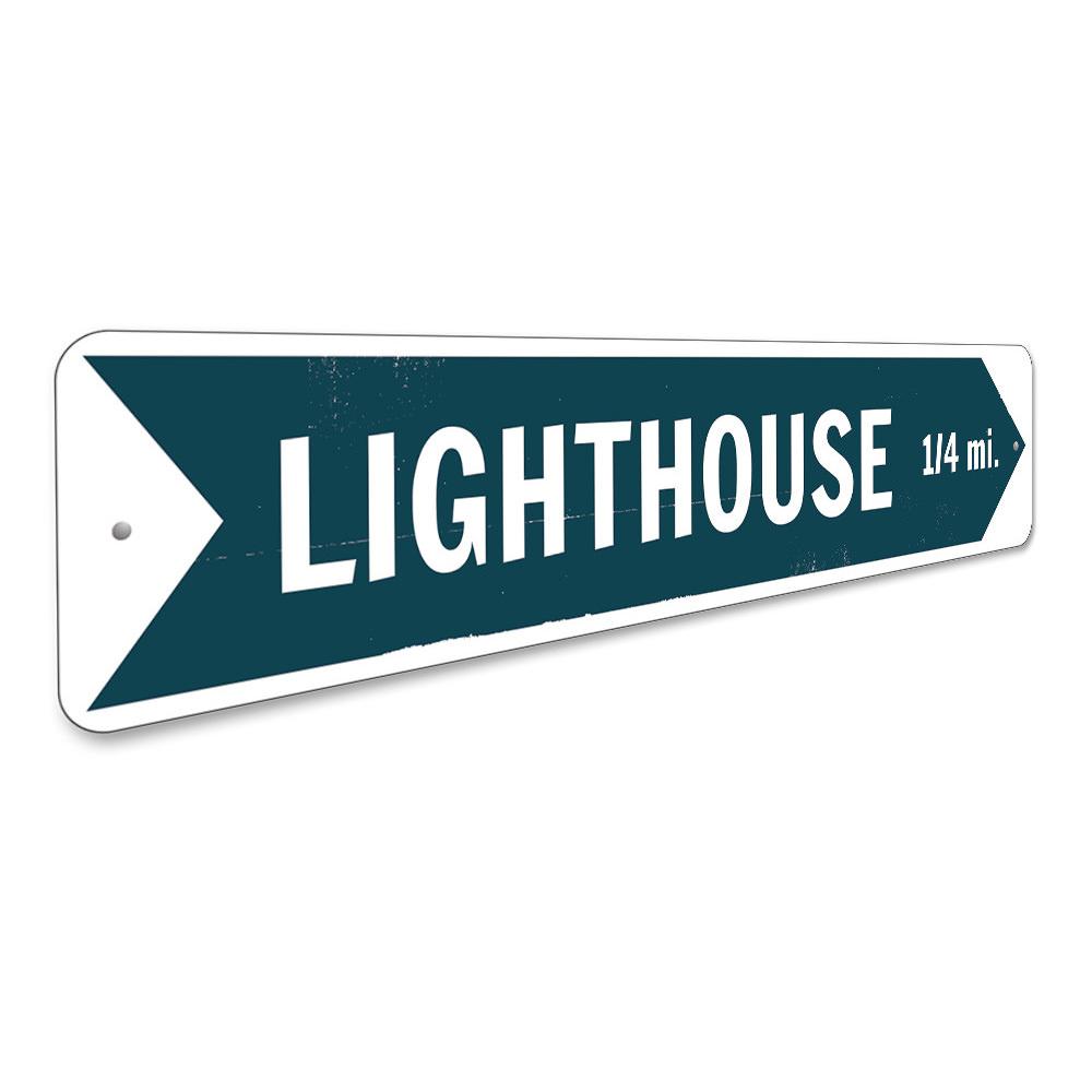 A beautifully crafted Lighthouse Sign made of high-quality aluminum, featuring customizable text and pre-drilled holes for easy mounting.