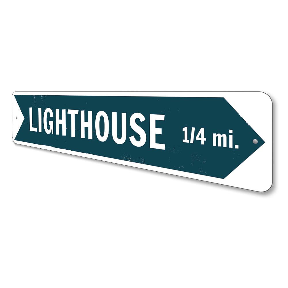 A beautifully crafted Lighthouse Sign made of high-quality aluminum, featuring customizable text and pre-drilled holes for easy mounting.