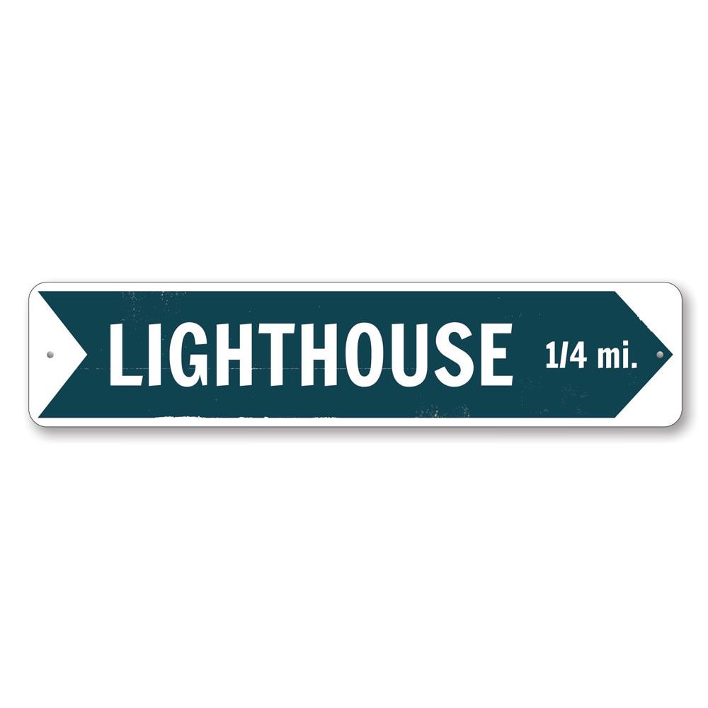 A beautifully crafted Lighthouse Sign made of high-quality aluminum, featuring customizable text and pre-drilled holes for easy mounting.