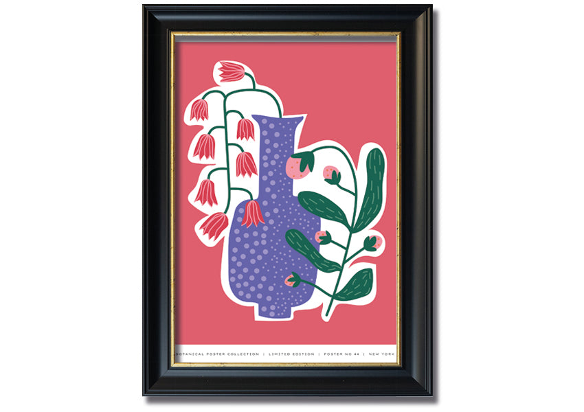 A beautifully framed print of lilac flowers in a vase, showcasing vibrant colors and intricate details.