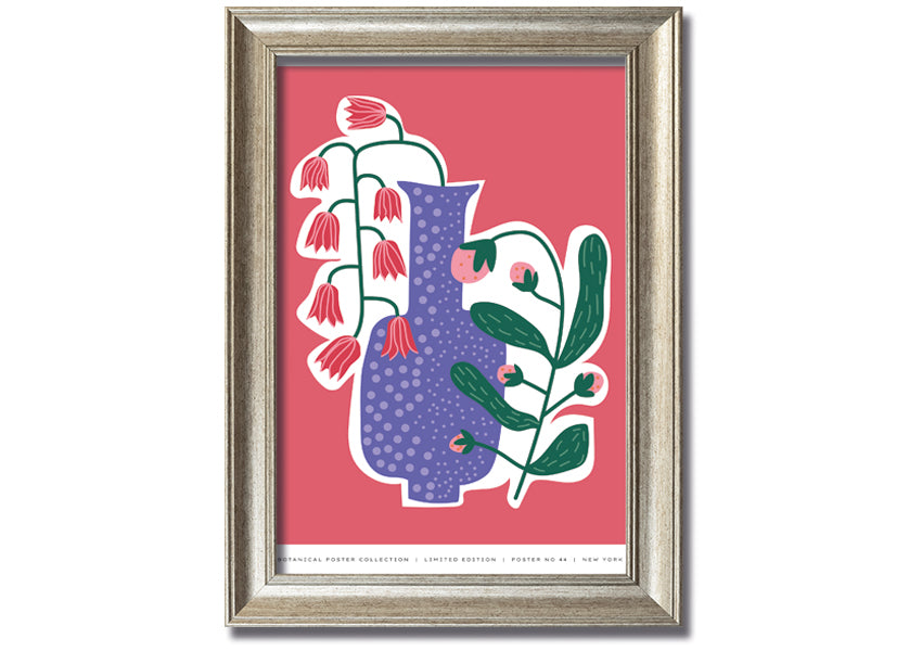 A beautifully framed print of lilac flowers in a vase, showcasing vibrant colors and intricate details.