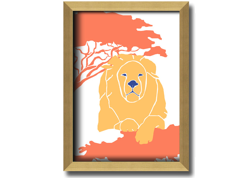 A beautifully framed print of a lion in a serene pose, showcasing its majestic features, available in various frame colors.