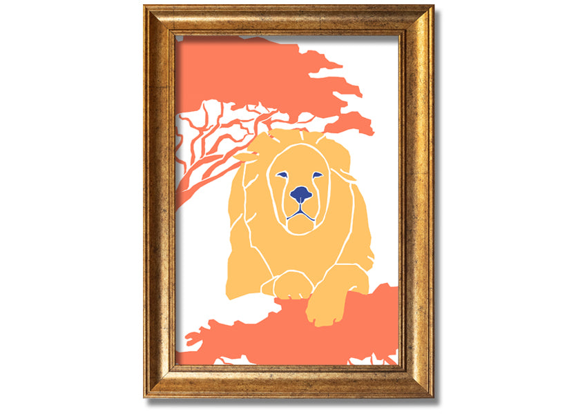 A beautifully framed print of a lion in a serene pose, showcasing its majestic features, available in various frame colors.