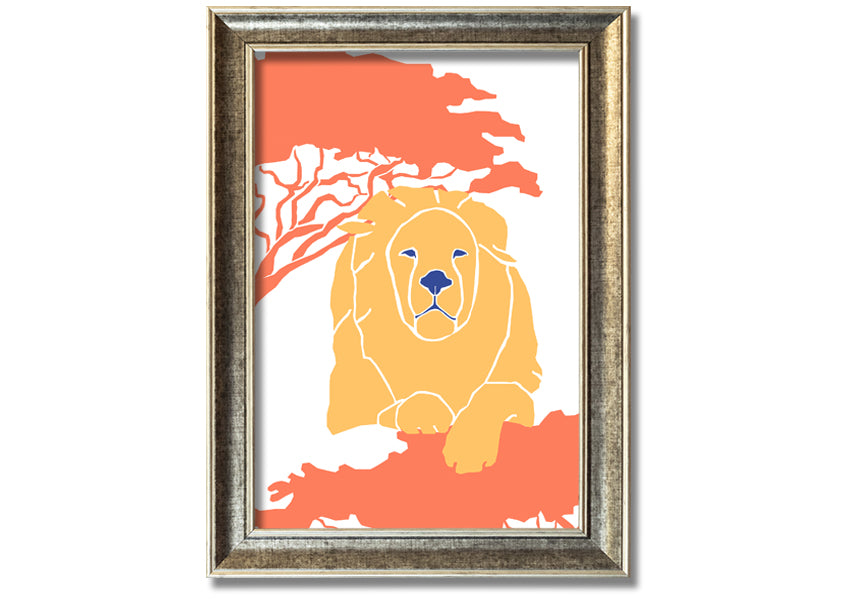 A beautifully framed print of a lion in a serene pose, showcasing its majestic features, available in various frame colors.