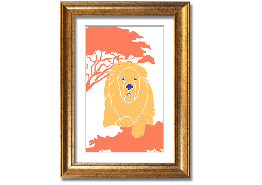 A beautifully framed print of a lion in a serene pose, showcasing its majestic features, available in various frame colors.